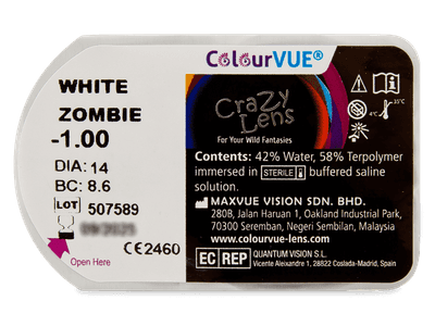 ColourVUE Crazy Lens - White Zombie - z dioptrijo (2 leči) - Predogled blister embalaže