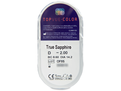 TopVue Color - True Sapphire - z dioptrijo (2 leči) - Predogled blister embalaže