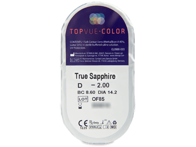 TopVue Color - True Sapphire - z dioptrijo (2 leči) - Predogled blister embalaže