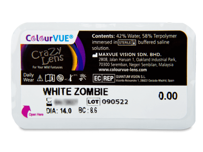 ColourVUE Crazy Lens - White Zombie - dnevne leče brez dioptrije (2 leči) - Predogled blister embalaže