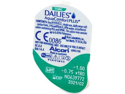 Dailies AquaComfort Plus Toric (90 leč) - Predogled blister embalaže