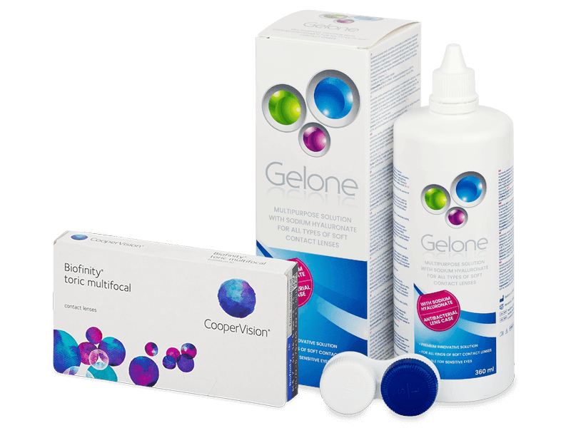 Biofinity Toric Multifocal (6 leč) + tekočina Gelone 360 ml - Package deal