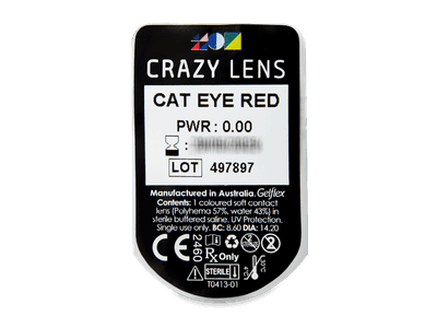 CRAZY LENS - Cat Eye Red - dnevne leče brez dioptrije (2 leči) - Predogled blister embalaže