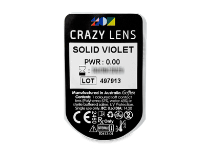 CRAZY LENS - Solid Violet - dnevne leče brez dioptrije (2 leči) - Predogled blister embalaže