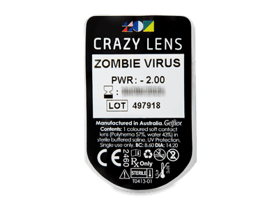 CRAZY LENS - Zombie Virus - dnevne leče z dioptrijo (2 leči) - Predogled blister embalaže
